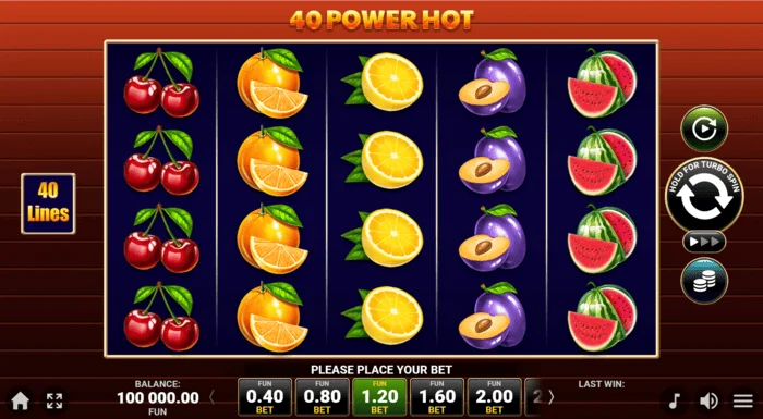 40 Power Hot Coin Boost spilskærm